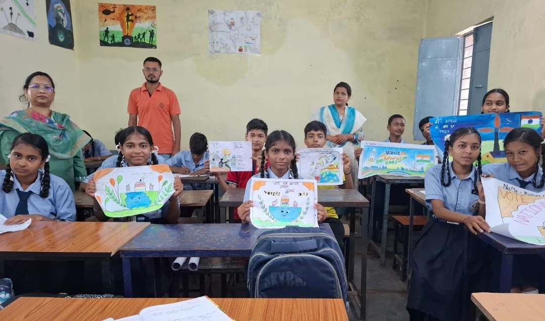 दुर्ग।मेरे सपनों का भारत ,चित्रकला अभियान में बच्चों ने दिखाई रचनात्मकता, चित्रों में दिखा विकसित भारत का सपना।