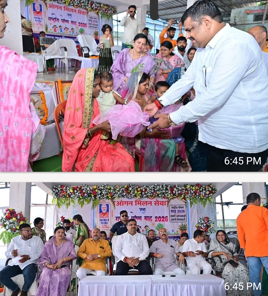 दुर्ग। ग्राम सेलूद में नवजात शिशुओं के माताओं को मंत्री श्री गजेंद्र यादव ने वितरण किया पोषण किट।